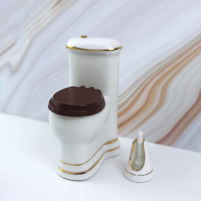 1/12 Dollhouse Miniature Accessories Mini Bathroom Set Simulation Bathtub Mirror Wash Basin Closestool Brush Doll House Decor