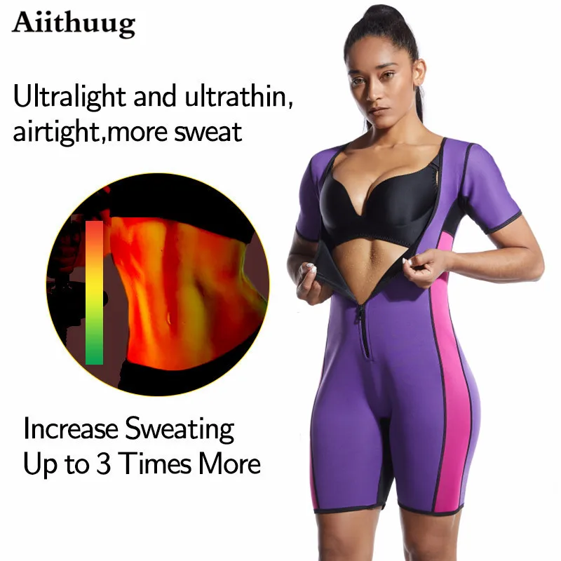 best shapewear for lower belly pooch Aiithuug Women's Sauna Suit Shapewear Weight Loss Corset Sweat Body Shaper Slimming Neoprene Short Sleeve Neoprene Bodysuit best shapewear