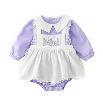 

WLG Baby Clothes Girls Rompers Spring Autumn Fake Two Purple Long Sleeve Romper Toddler Cute All Match Clothes