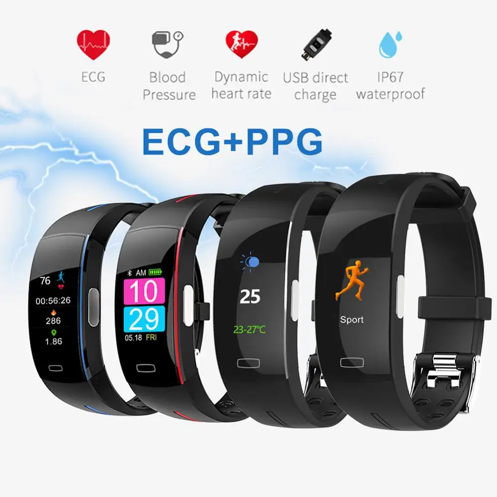 ECG PPG смарт-Браслет фитнес-трекер Шагомер Калории пульсометр кровяное давление Смарт-часы браслет для мужчин и женщин