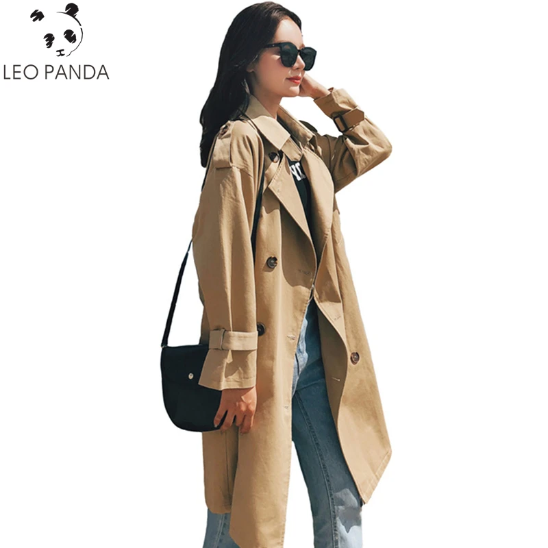 

Plus Size Windbreaker Women Long 2019 Autumn New British Temperament System Bandwidth Double Breasted Loose Female Trench Coat