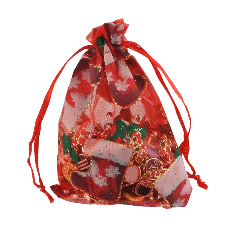 

10PCs Drawable Socking Gift Bag Holder Organza Large Red Xmas Gift Supplies Christmas New Year Dinner Party Supply 18.5x13cm