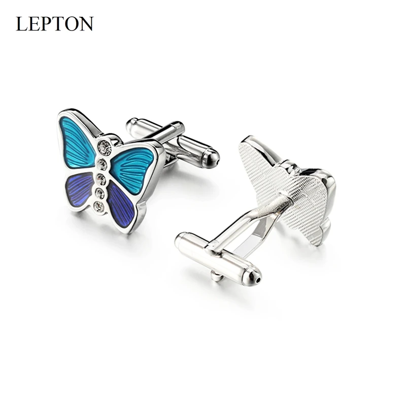 Lepton 남성용 고품질 크리스탈 커프스 단추 나비 동물 디자인 셔츠 커프스 결혼 선물 무료 배송
