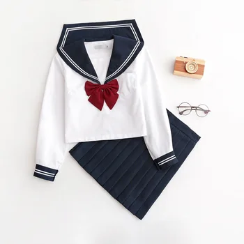 

japanese school uniform high school student uniform women cosplay college students sailor shirt pleated skirt 2 pcs sexy skirt
