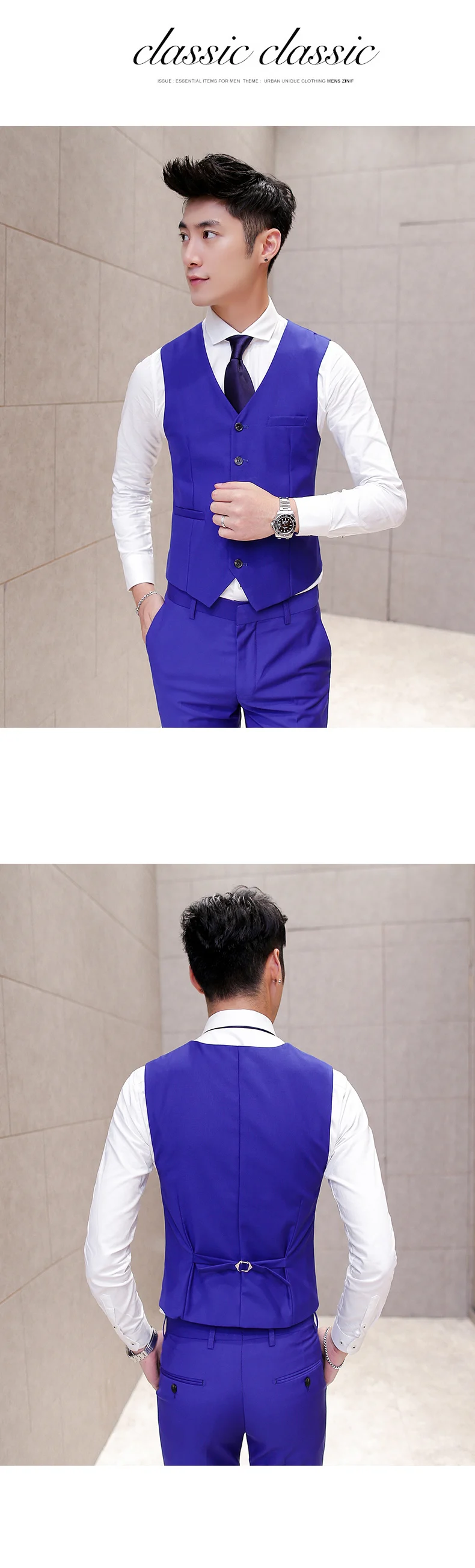 New Style Spring And Autumn Korean-style Slim Fit No Ironing Drape Versatile Men Waistcoat Fashion Candy Color Groom Waistcoat M