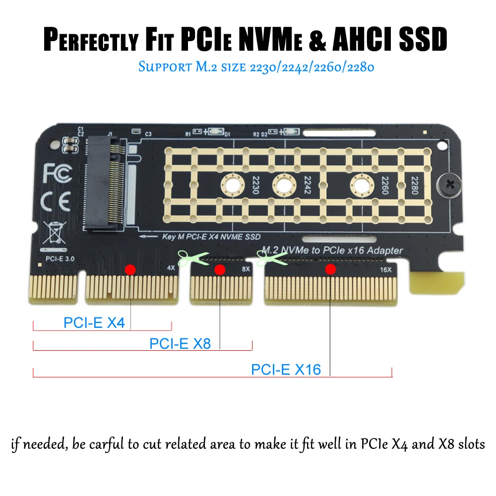 M.2 nvme ssd 어댑터 pci-e 3.0x4x8x16-ngff m 키 솔리드 스테이트 드라이브 컨버터 카드 (2230  2282 ssd 지원) win 10