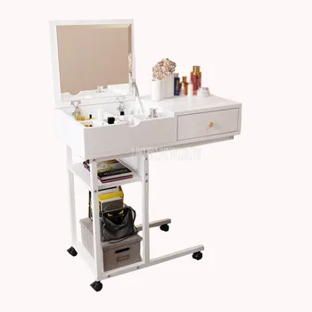 

Modern Flip Mirror Desktop Dressing Table 5 Lattice For Cosmetic Storage With 1 Drawer Nightstand Wheel Design Easy To Move