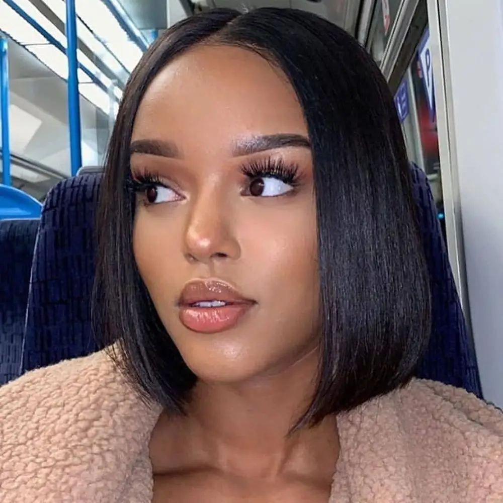 Lace frontal closure human hair wig bob short wig for black women brazilian straight 150% density remy frontal