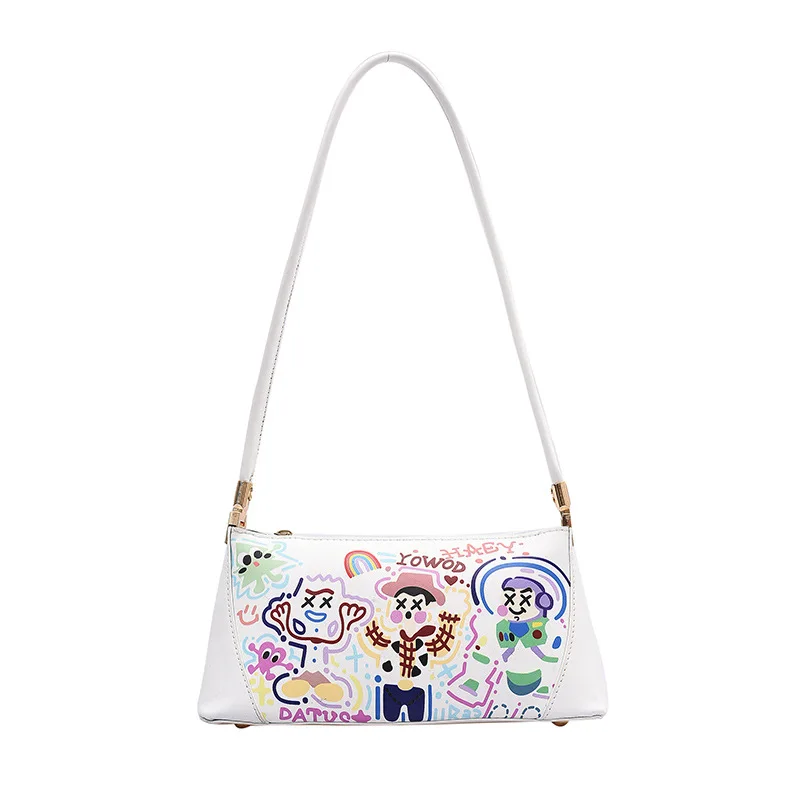 

2020 Graffiti Baguette Bag Women Casual Brand Crossbody Shoulder Bags Ladies Fashion Messenger Zip Handbag Female Underarm Bag