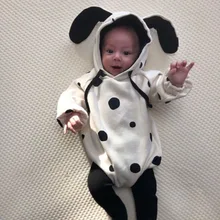 Теплая зимняя детская толстовка для мальчиков и девочек; толстовка в горошек с длинными рукавами и заячьими ушками; боди; Одежда для новорожденных