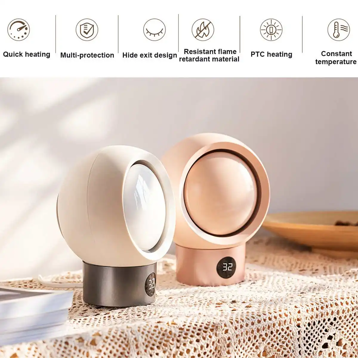 

Winter Electric Heater Warmer Desktop Hand-free Intelligent Air Warm PTC Heating Fan LED Digital Display 9 Gears Adjustable