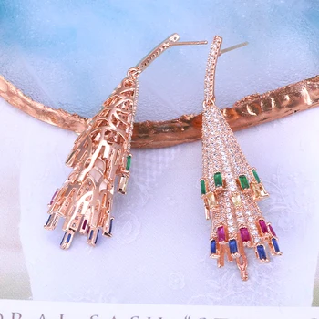 

XIUMEIYIZU Geometry Design Drop Earrings Paved CZ Stone Brass Jewelry Gold Plating Handmade Stereoscopic Umbrella Shape Earring