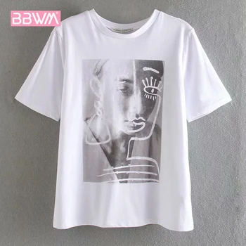 

Round Neck Simple Wild Printed Rhinestone Short Sleeve Women's T-Shirt Spring 2020 New Loose Fashion Casual Female Tops