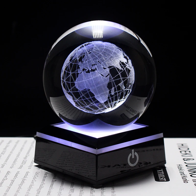 Galaxy Display Globe Sphere Glass with Clear Stand Powstro 3D Laser Engraved Crystal Ball Planet Gift for Valentines Day Anniversary Wedding Birthday