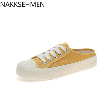

NAKKESHMEN-2020 Summer New Trendy Shoes Yamamoto Wind Cloth Shoes One Pedal Yellow Shoes Slipper Canvas Shoes Women