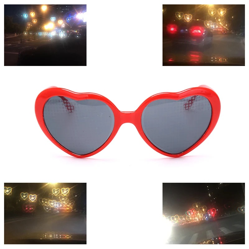 1pc Red Love Heart Shape Diffraction Grating Party Rave Glasses Lens Glass Orbit Light Show Fireworks Refraction Laser Glasses