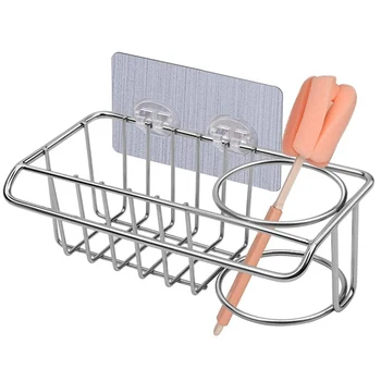 

Adhesive Sponge Holder, Brush Holder + Dish Cloth Hanger, 3-In-1 Sink Caddy for Kitchen, Rust Proof Water Proof