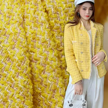 

White waxberry France Bright Yellow Tweed Fabrics Garment Material Autumn Women Jacket Coat Sewing Cloth Tailor Freeshipping