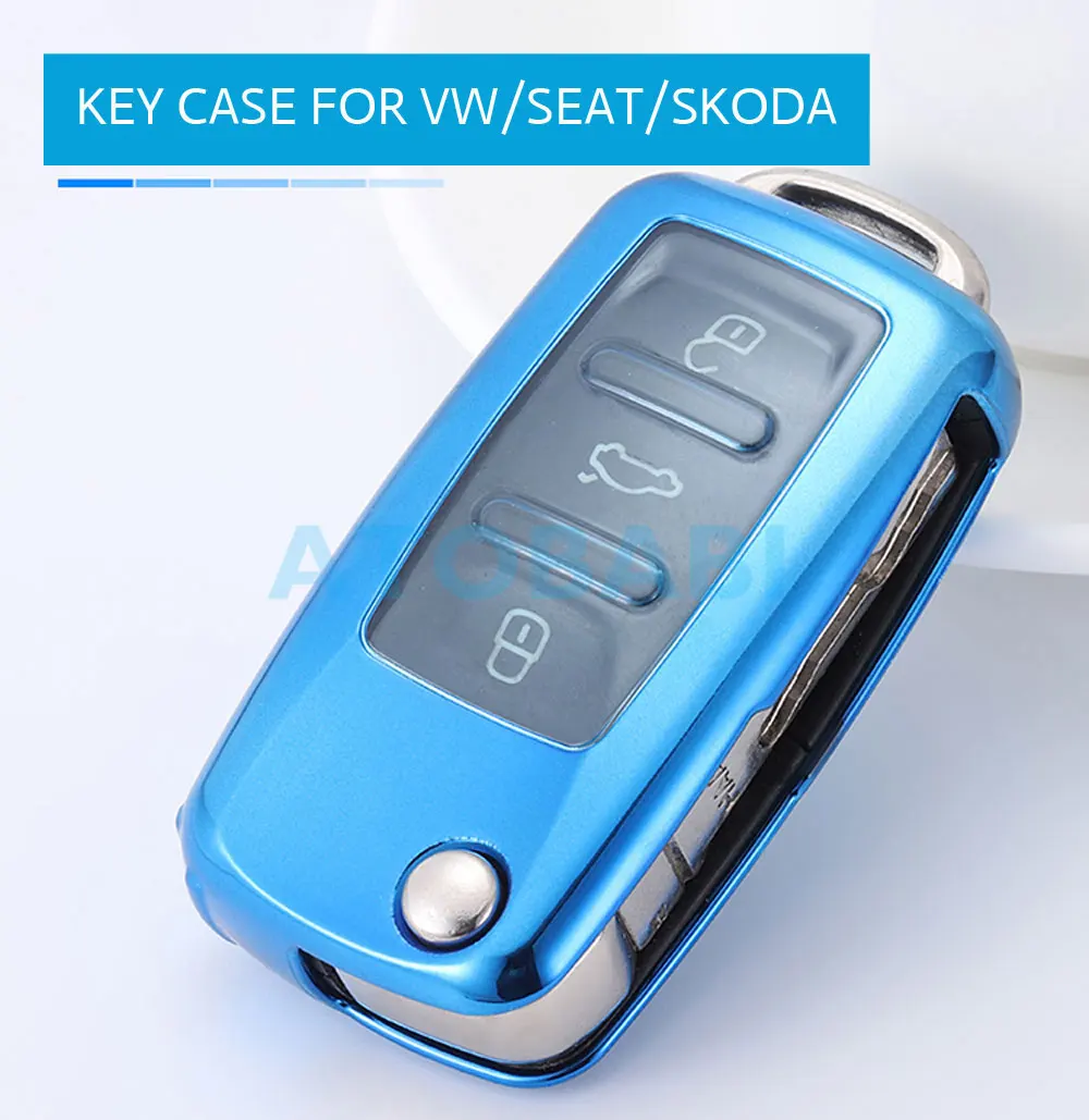 ATOBABI ТПУ автомобильный чехол для ключей для Volkswagen VW Polo Jetta Passat Golf Beetle Rabbit GTI СС, EOS SEAT Skoda Розовый Складной Дистанционный чехол