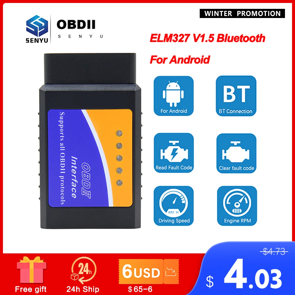 Автомобильный диагностический сканер ELM 327 V1.5 OBD2 Bluetooth для Android elm327 v1.5 ODB2