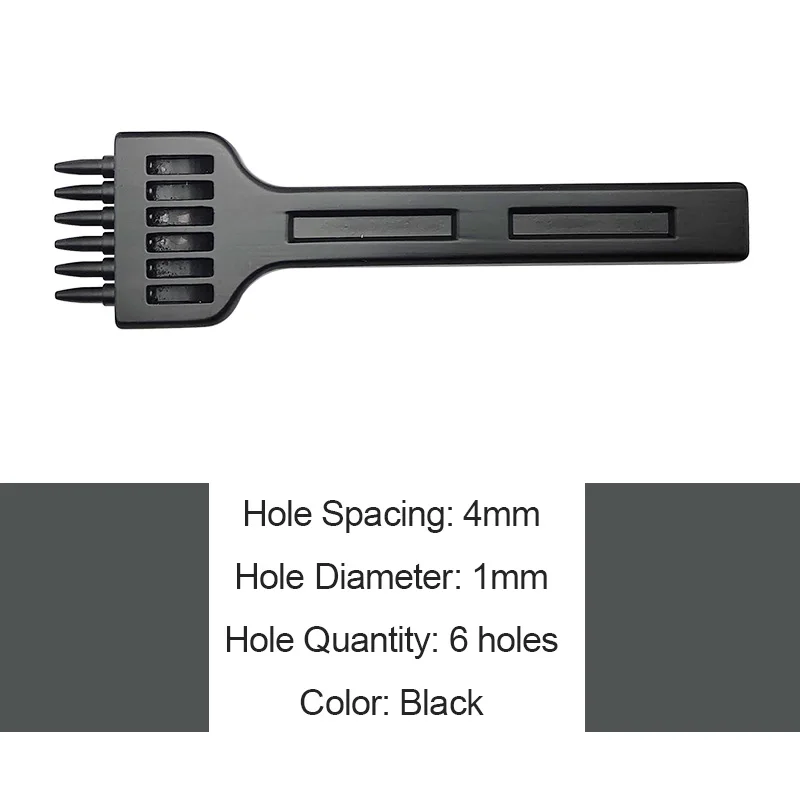 4mm Black 6 holes Новинка, вырубной кожаный стежок для бумажника, Круглый дырокол, сделай сам, набор для шитья, набор для рукоделия, 4 мм, расстояние между отверстиями, диаметр 1 мм - Цвет: 4mm Black 6 holes
