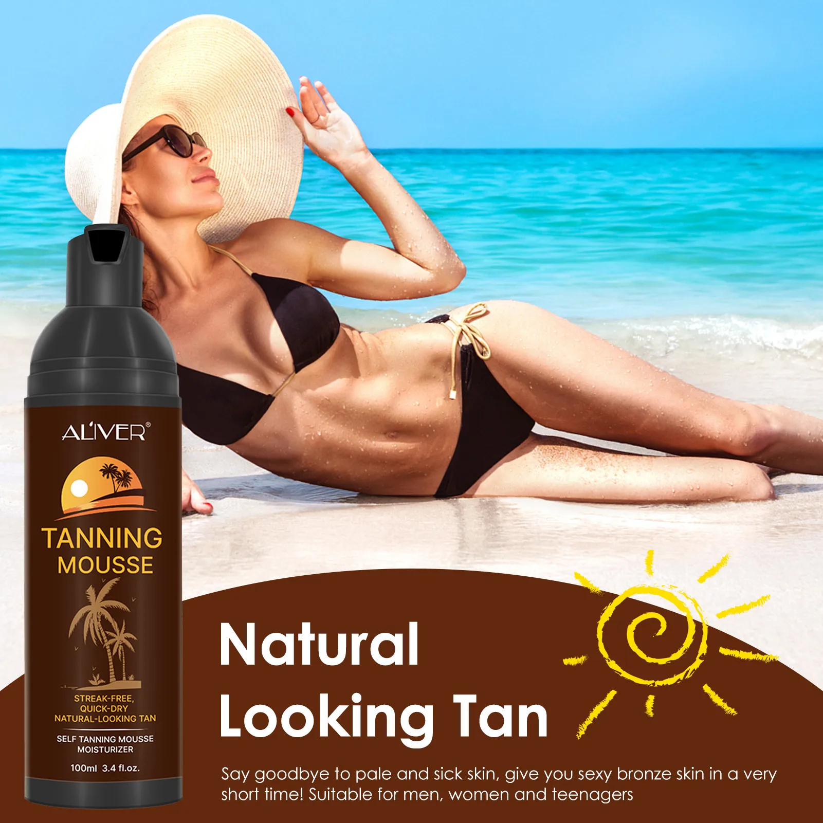 100ml Long Lasting Sunless Tanning Lotion Self Tan Organic Long Lasting Suntan Mousse Tan Lotion Body Self-Tanning Lotion