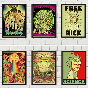 

Rick And Morty retro style high quality kraft paper poster American popular anime family wall art decoration poster a41
