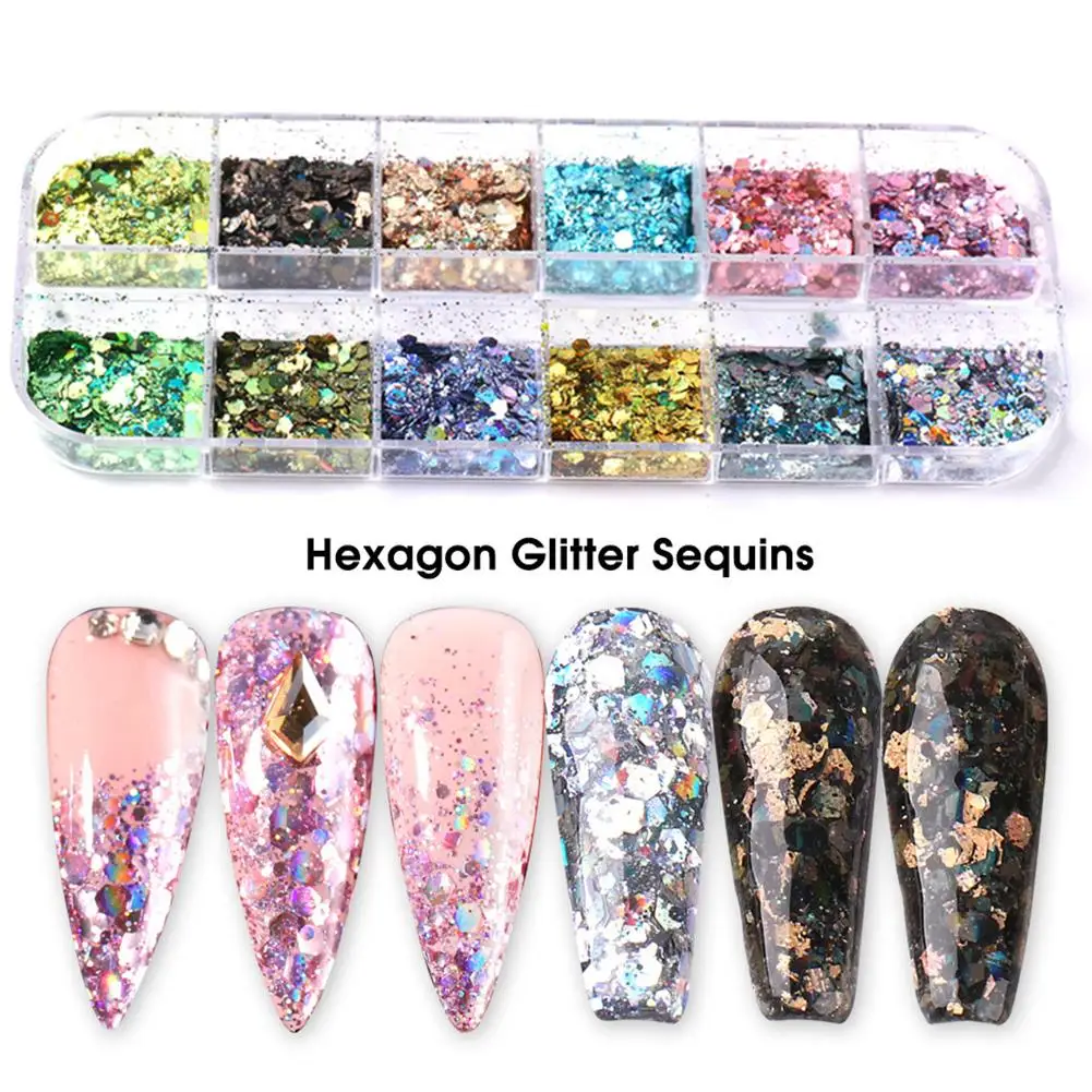 

12 Grids Manicure Glitter Powder Ultra-thin Irregular Nail Art Decoration Sequins