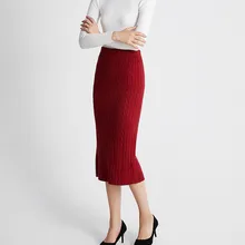 Ретро скрученная трикотажная юбка женская осенняя и зимняя новая облегающая трикотажная юбка Женская высокая эластичная длинная юбка с разрезом