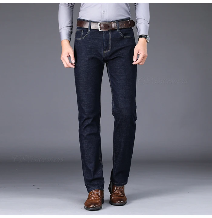 Классический Для мужчин Slim Fit джинсы Бизнес модная из джинсовой ткани, Джинсовка брюки синего цвета, Фирменные Штаны для детей мужского пола