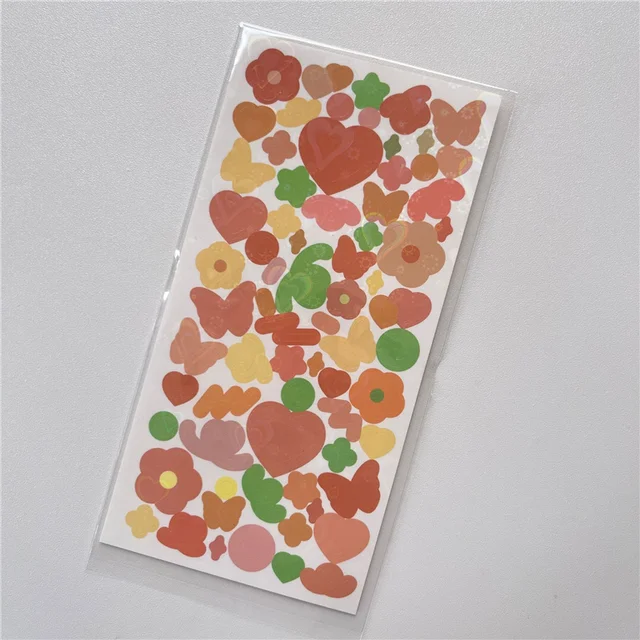 1Pc Ins Color Love Butterfly Laser Stickers Sticker Kawaii DIY Scrapbooking Chase Card Decoration Stickers Stationary Supplies 1Pc D