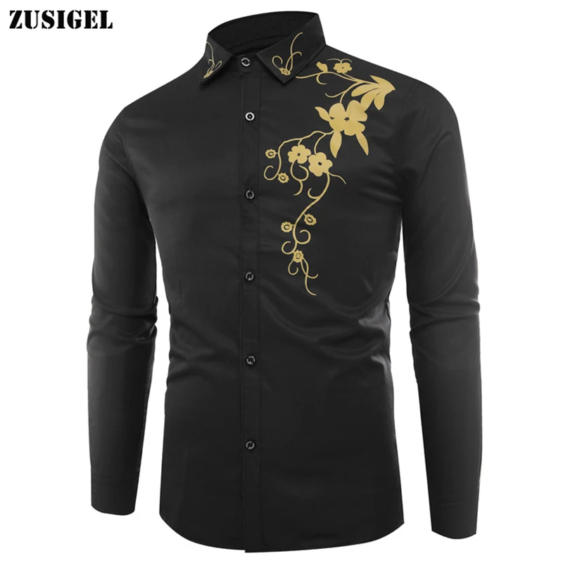 ZUSIGEL белая повседневная мужская рубашка Slim Fit цветочный принт с длинным рукавом мужская рубашка с отложным воротником осенние Рубашки