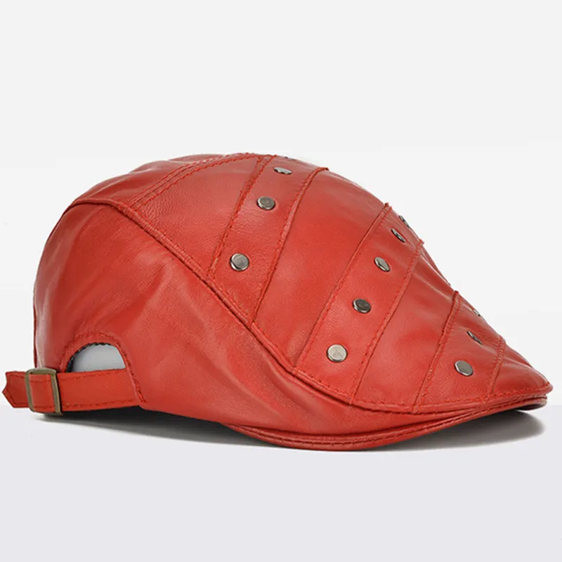 

XdanqinX 2020 New Genuine Leather Cap Women's Novelty Berets Sheepskin Leather Hats Men's Brand Caps Adjustable Size Leather Hat