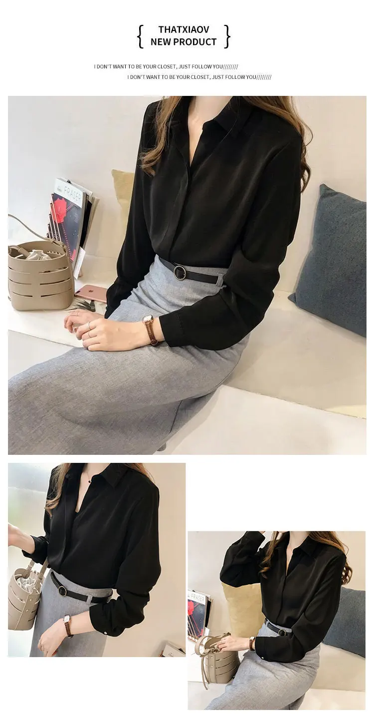 Solid Color Long Sleeve Chiffon Blouse