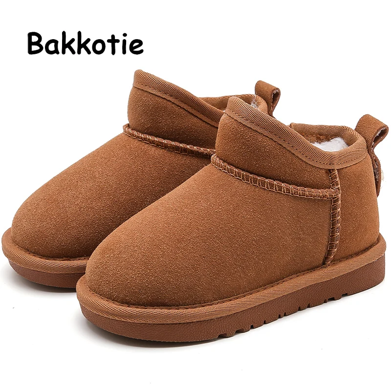 Bakkotie/ г. Новые модные детские теплые ботинки для девочек Черная теплая зимняя обувь на меху для мальчиков детские черные мягкие Нескользящие ботильоны