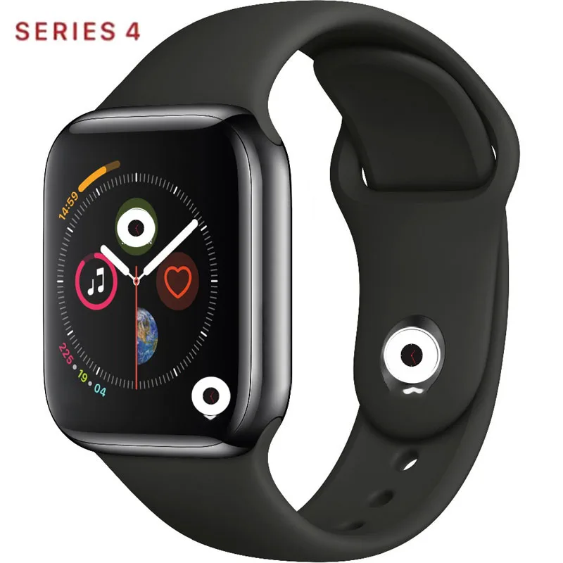 Смарт-часы серии 4 Смарт-часы чехол для Apple IPhone Android смарт-телефон монитор сердечного ритма педометр(красная кнопка) IWO8/W54 - Цвет: Black