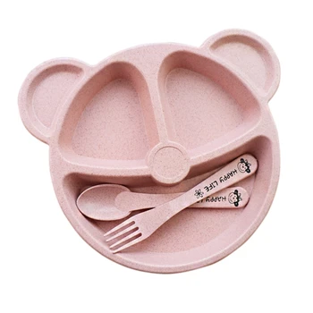 

3Pcs/set Baby Boy Girl Cute Cartoon Shape Solid Color Tableware Feeding Bowl Kids Plate Fork Spoon Eco-Friendly 3Colors