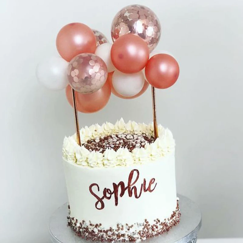 Rose Gold Glitter Script Happy Birthday Balloon Cake Topper Set