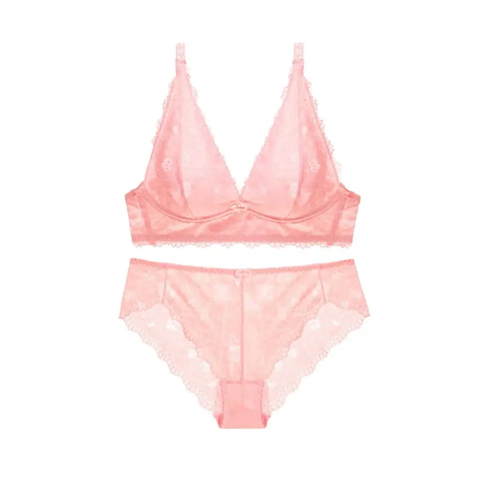 Pink Модные женские ультра-тонкие без колец кружевной жилет Тип бюстгальтер комплект нижнего белья ультра-тонкий без оправы кружевной комплект нижнего белья 5/8 чашка провод Free40 - Цвет: Pink