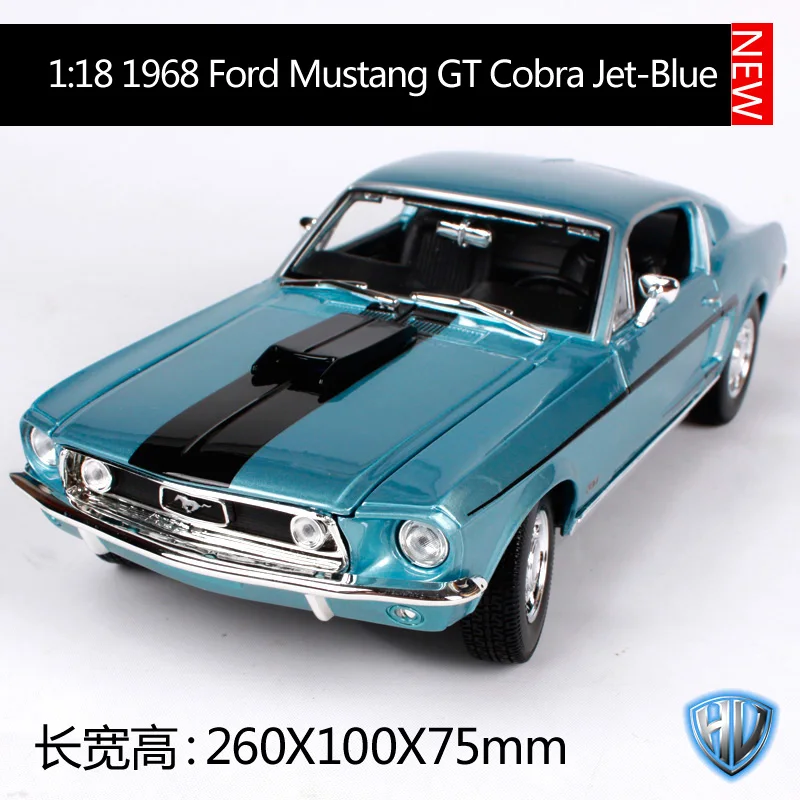Maisto 1:18 1968 ford mustang gt cobra jet blue, литье под давлением 260*100*75 мм, роскошная классическая модель автомобиля, автомобиль для коллекции 31167 - Цвет: 31167