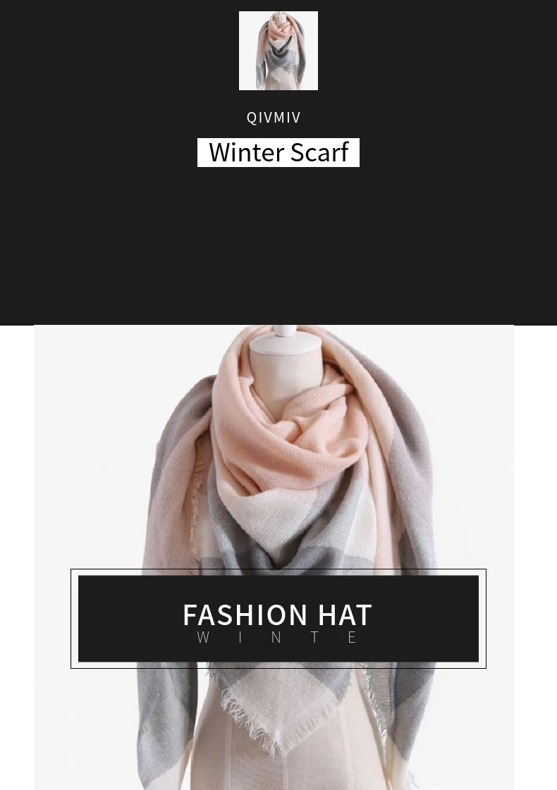 Вязанный весенний зимний женский шарф, клетчатый теплый кашемировый шарф, шали, роскошная брендовая бандана, женская накидка