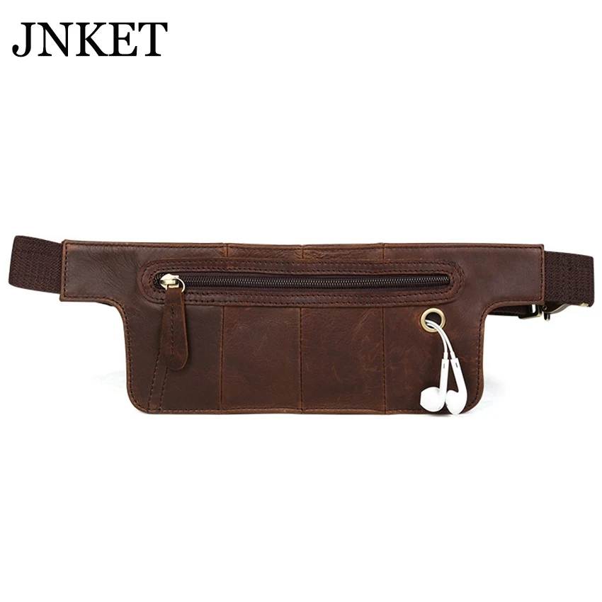 

JNKET New Retro Men's Cowhide Waist Bag Casual Crossbody Bags Belt Bag Bum Bag