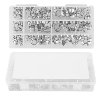 

180pcs/Set Silver Stainless Steel Single Ear Hose Clamp Clip Assortment Kit US Standard Practical To Use