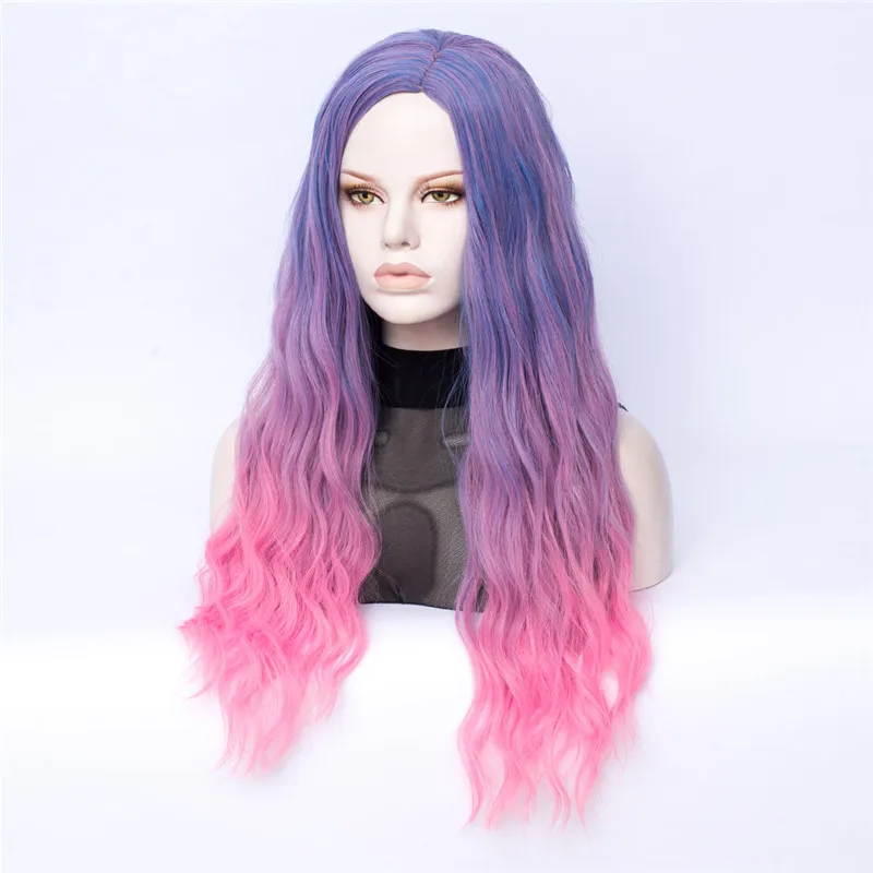 

Cosplay Wigs for Black Women 28 Inch Long curly Purple Pink Wig Gradient Side Part Synthetic Rose Net Ombre Hair
