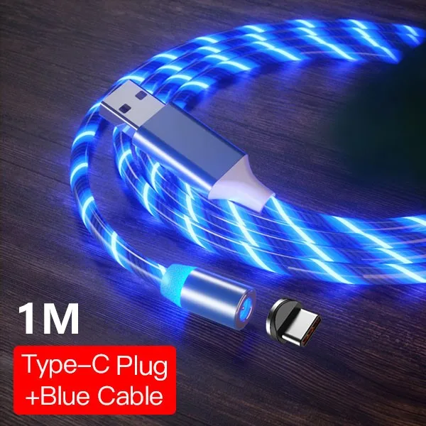 For Type-C Blue 1M ACCEZZ Магнитный кабель для быстрой зарядки светодиодный кабель Micro usb type C для iPhone X 7 8 11 XS samsung Магнитный шнур для Android - Цвет: For Type-C Blue 1M