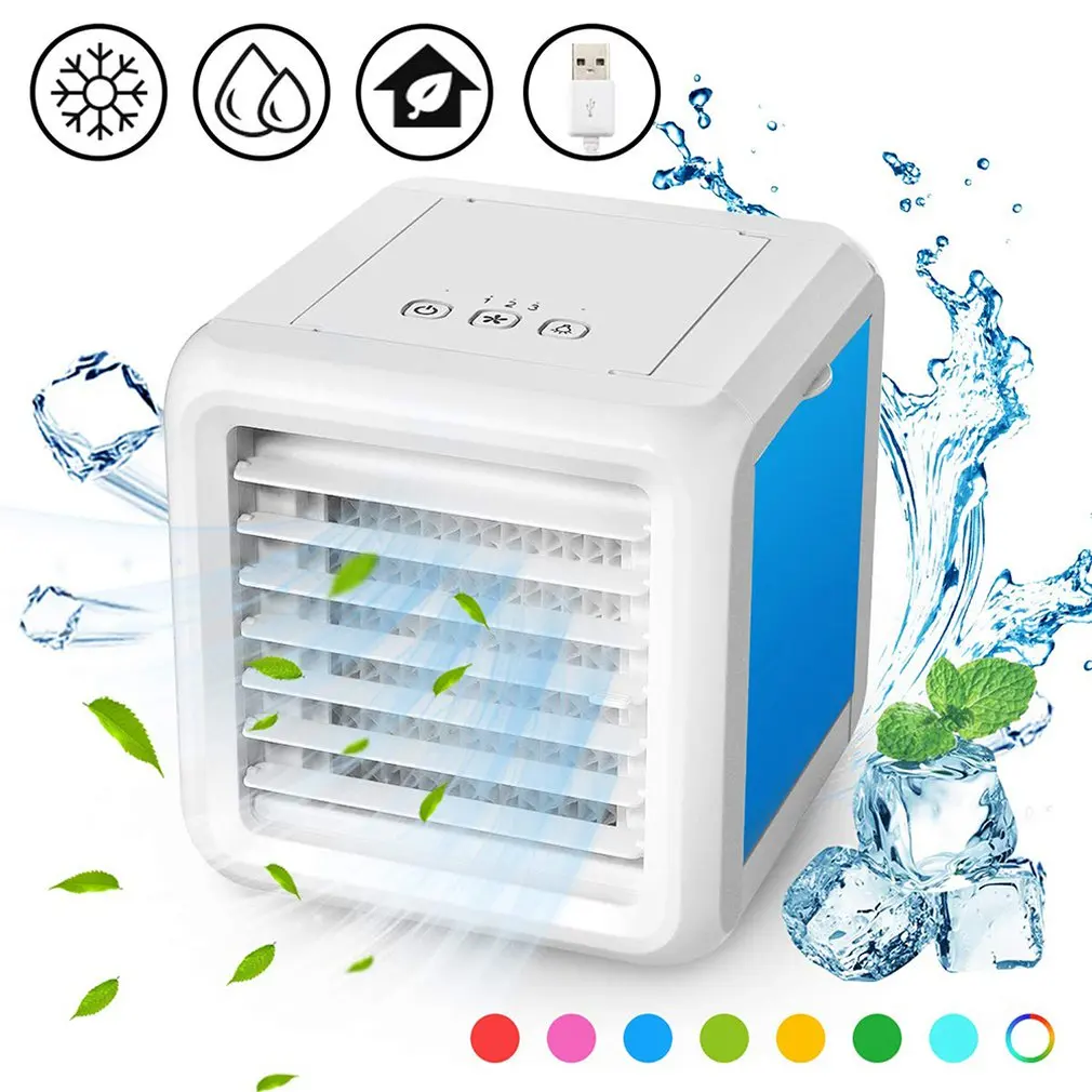 

Portable Usb Air Cooler Fan 3 In 1 Adjustable Air Conditioner Mini Air Cooler Humidifier Purifier 7 Led Colors