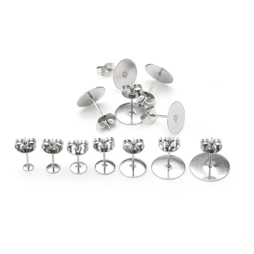 

100pcs 50pcs Gold Silver Blank Post Earring Studs Base Pins Base Setting With Earring Plug For DIY Jewelry Making