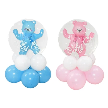 

24inch Baby Shower Bubble Bear Ballon Blue Pink Aluminum Foil Balloon Birthday Decorations Kids Toys Ball In Ball