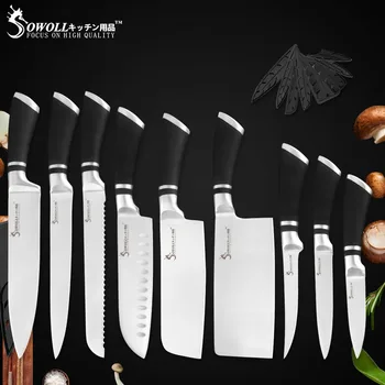 

Sowoll Brand 9 Pcs Kitchen Knives Set Stainless Steel Knife Set Chef Bread Slicing Chopping Boning Santoku Utility Fruit knife