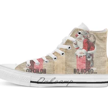 HoHo с Рождеством Санта Клаус в дымоход словаря художественные дышащие Повседневные высокие на шнуровке парусиновые кроссовки Прямая